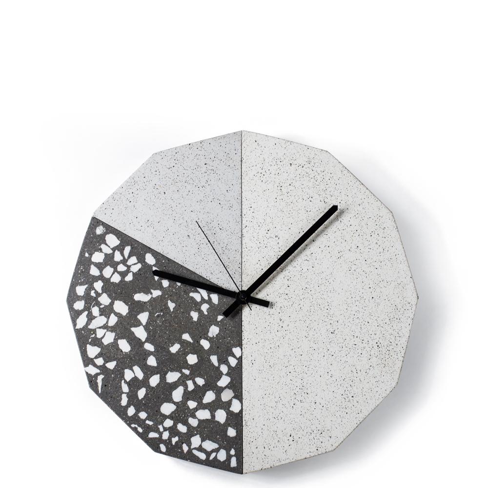 FACET CLOCK preview black terrazzo grey ivory sand by Callum MacSorley  for Urbi et Orbi concrete wall clock